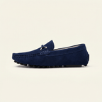 Mocassin à Picots en Daim avec Ornement Métallique - Bleu Marine