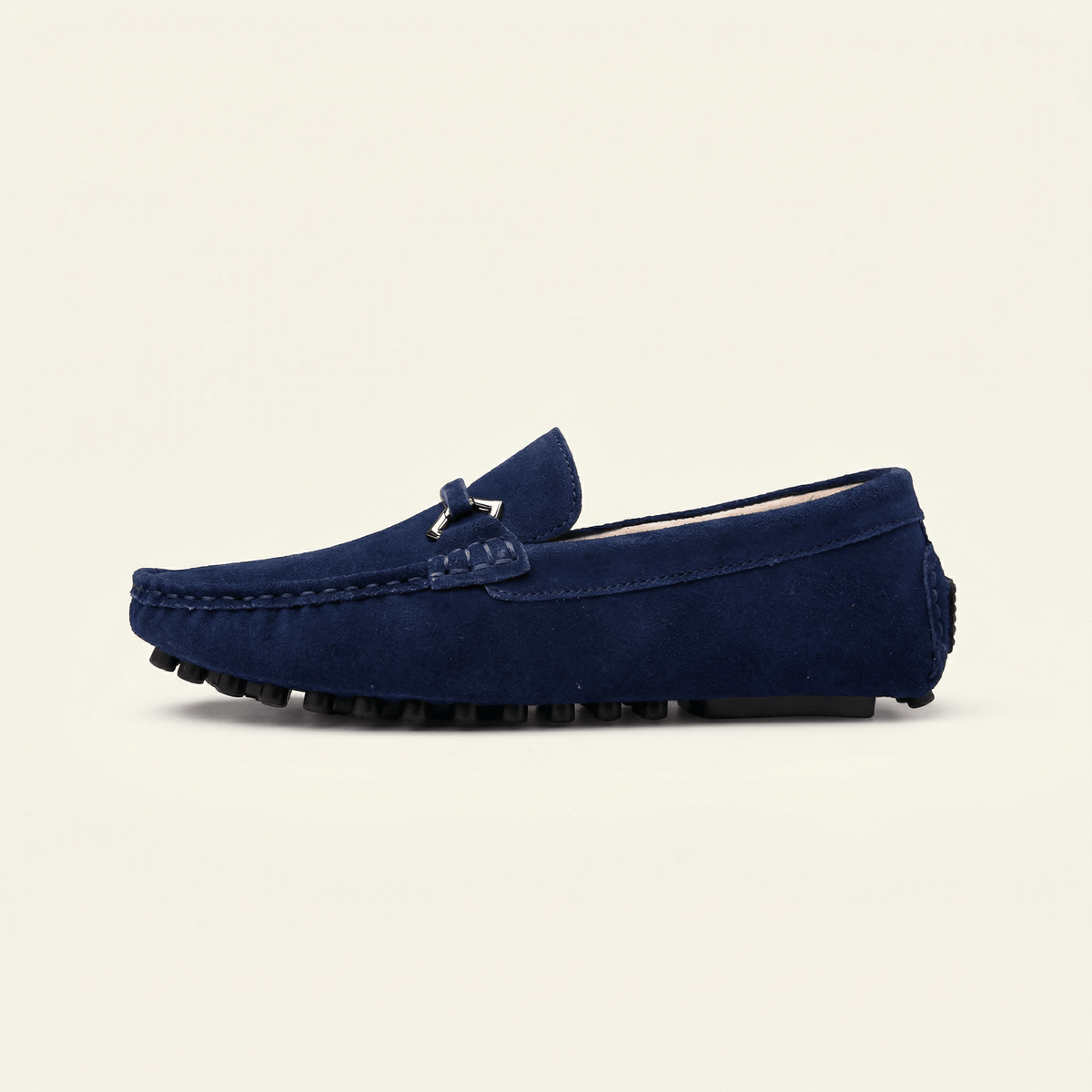 Mocassin à Picots en Daim avec Ornement Métallique - Bleu Marine