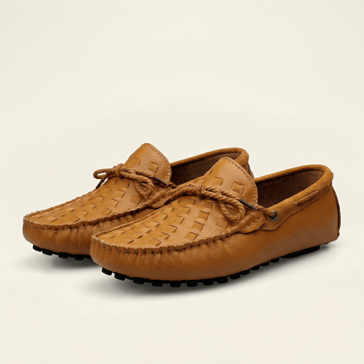 Mocassin à Picots Tressé en Cuir avec Lacets Décoratifs - image 2
