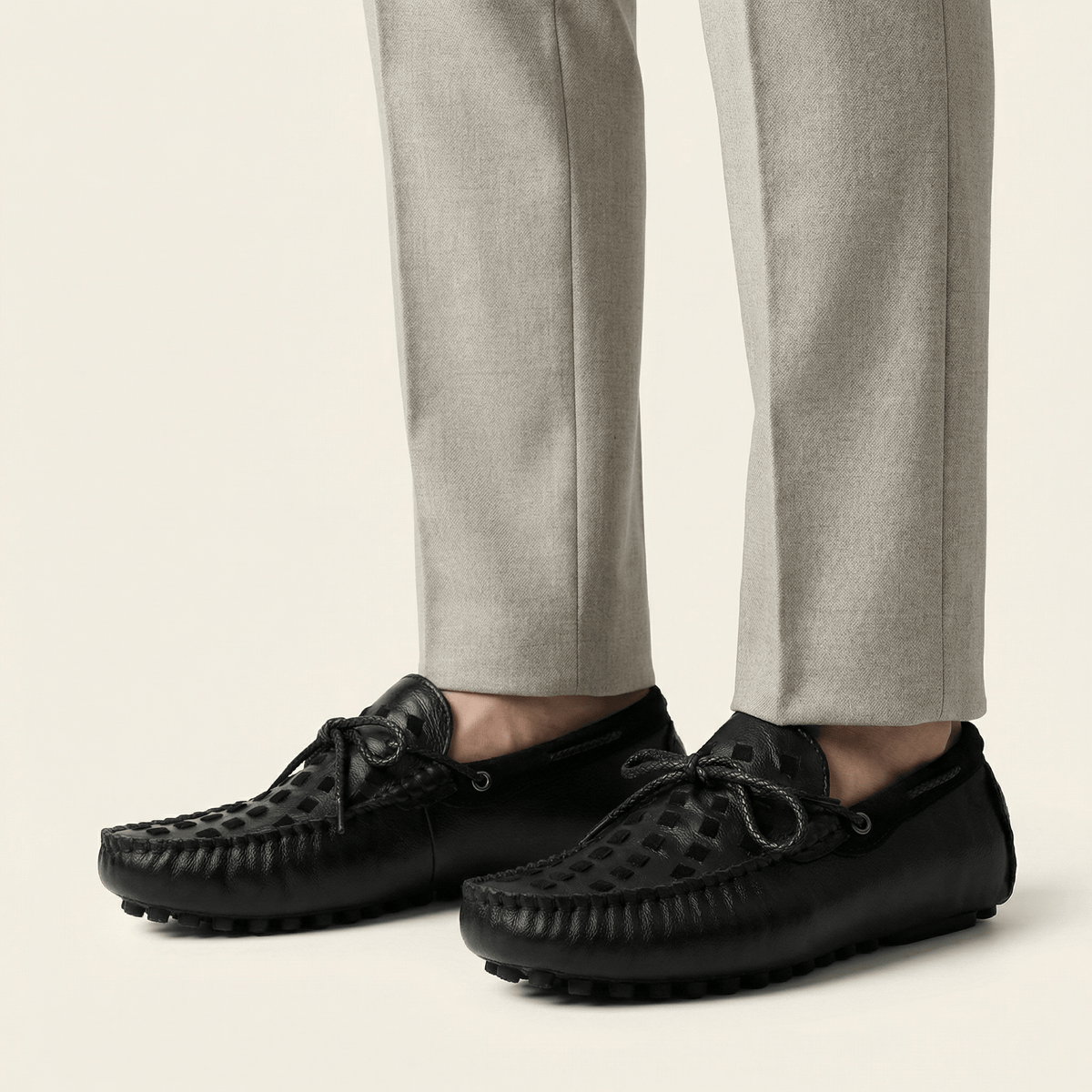 Mocassin à Picots Tressé en Cuir avec Lacets Décoratifs - image 6