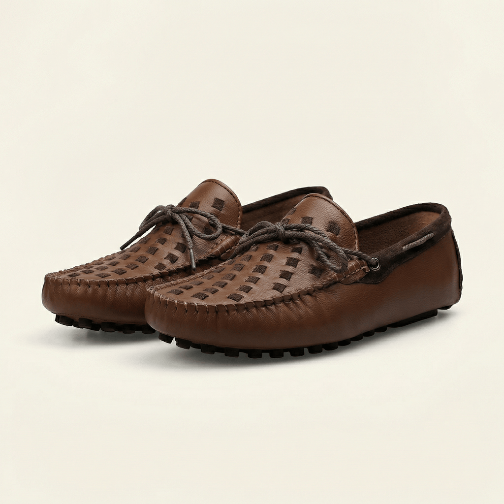 Mocassin à Picots Tressé en Cuir avec Lacets Décoratifs - image 8