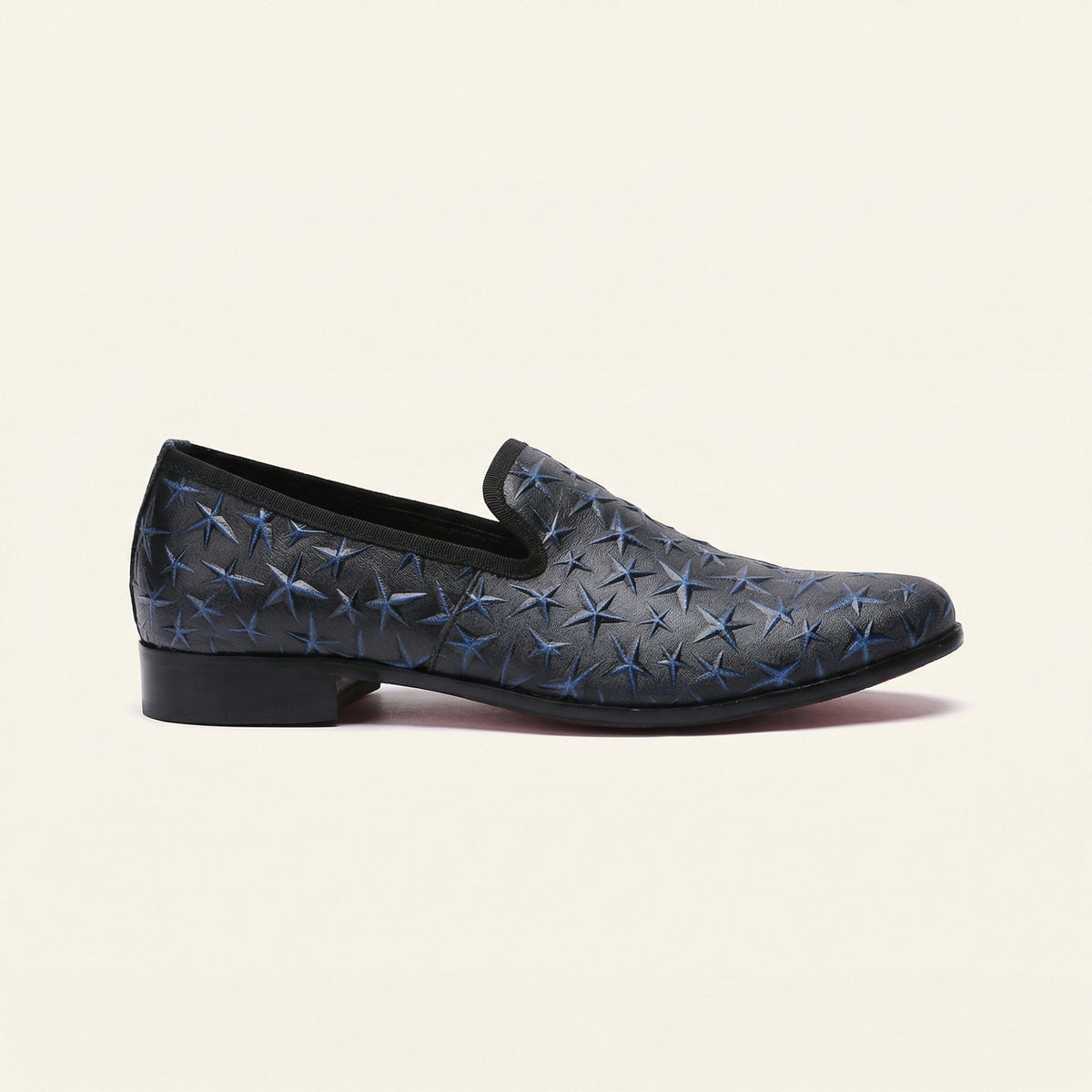 Mocassin Habillé Homme en Cuir Embossé à Motif Étoiles - Bleu