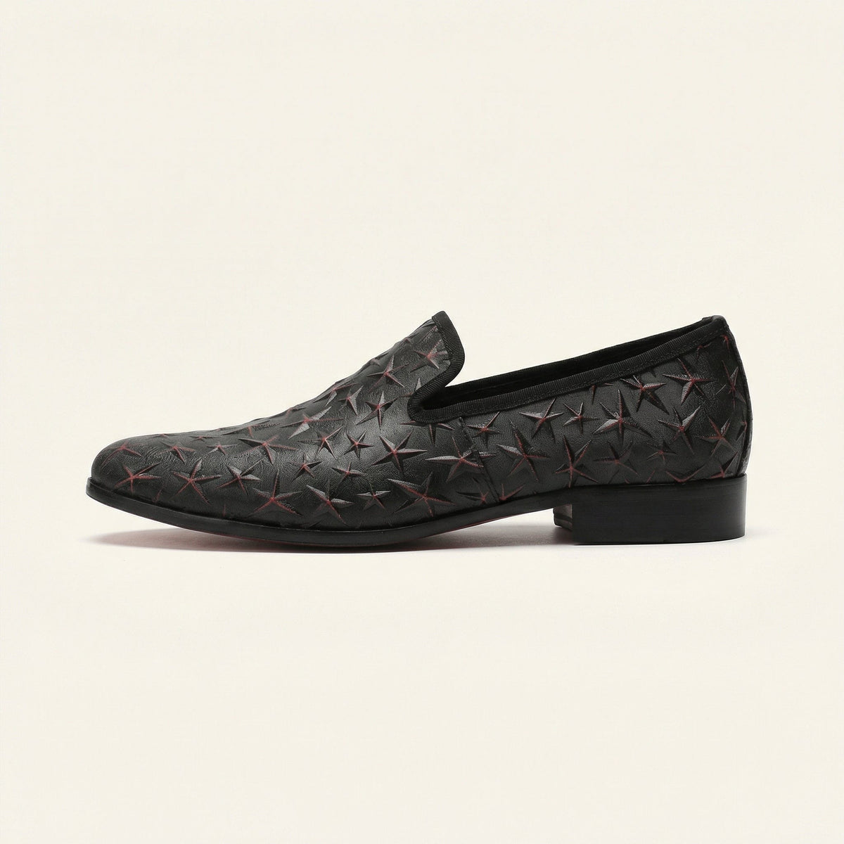 Mocassin Habillé Homme en Cuir Embossé à Motif Étoiles - Noir