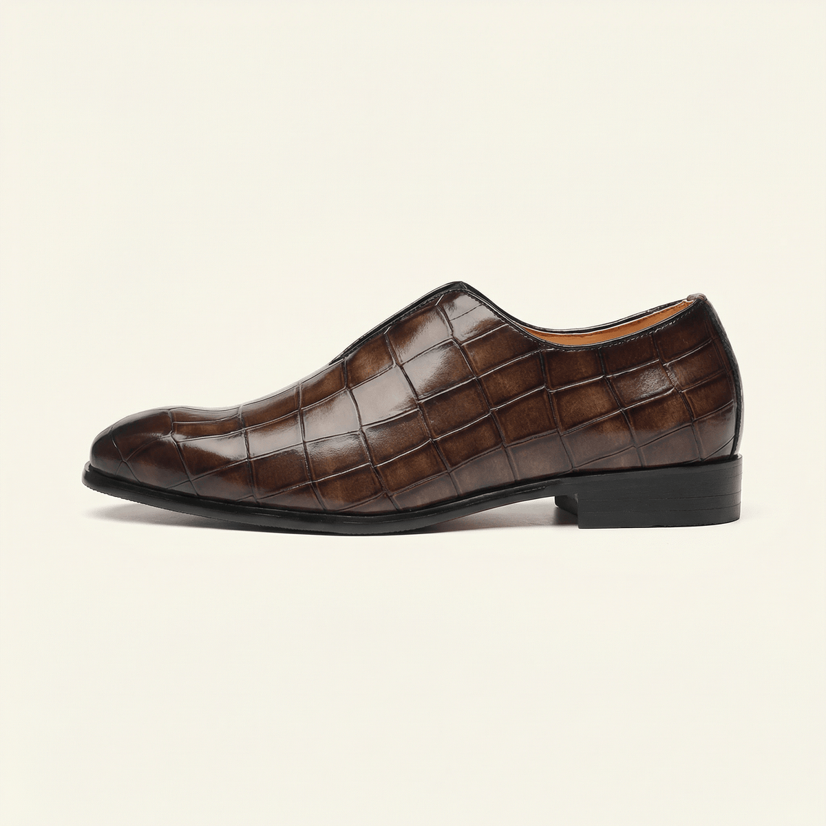 Mocassin Habille Slip-on Effet Crocodile - Marron