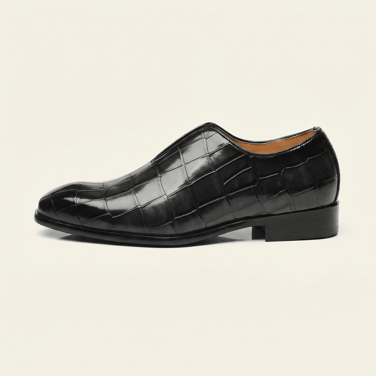 Mocassin Habille Slip-on Effet Crocodile - Noir
