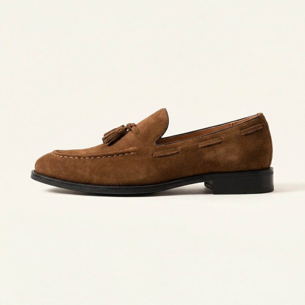 Mocassin Homme à Gland en Cuir Suédé avec Talon - Marron