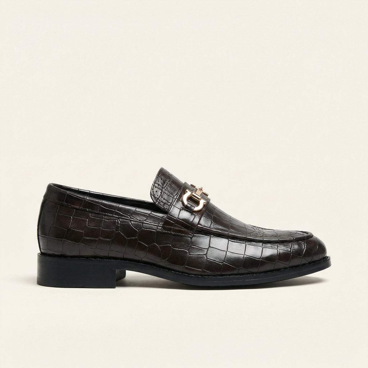 Mocassin Homme à Mors en Cuir Croco - Marron