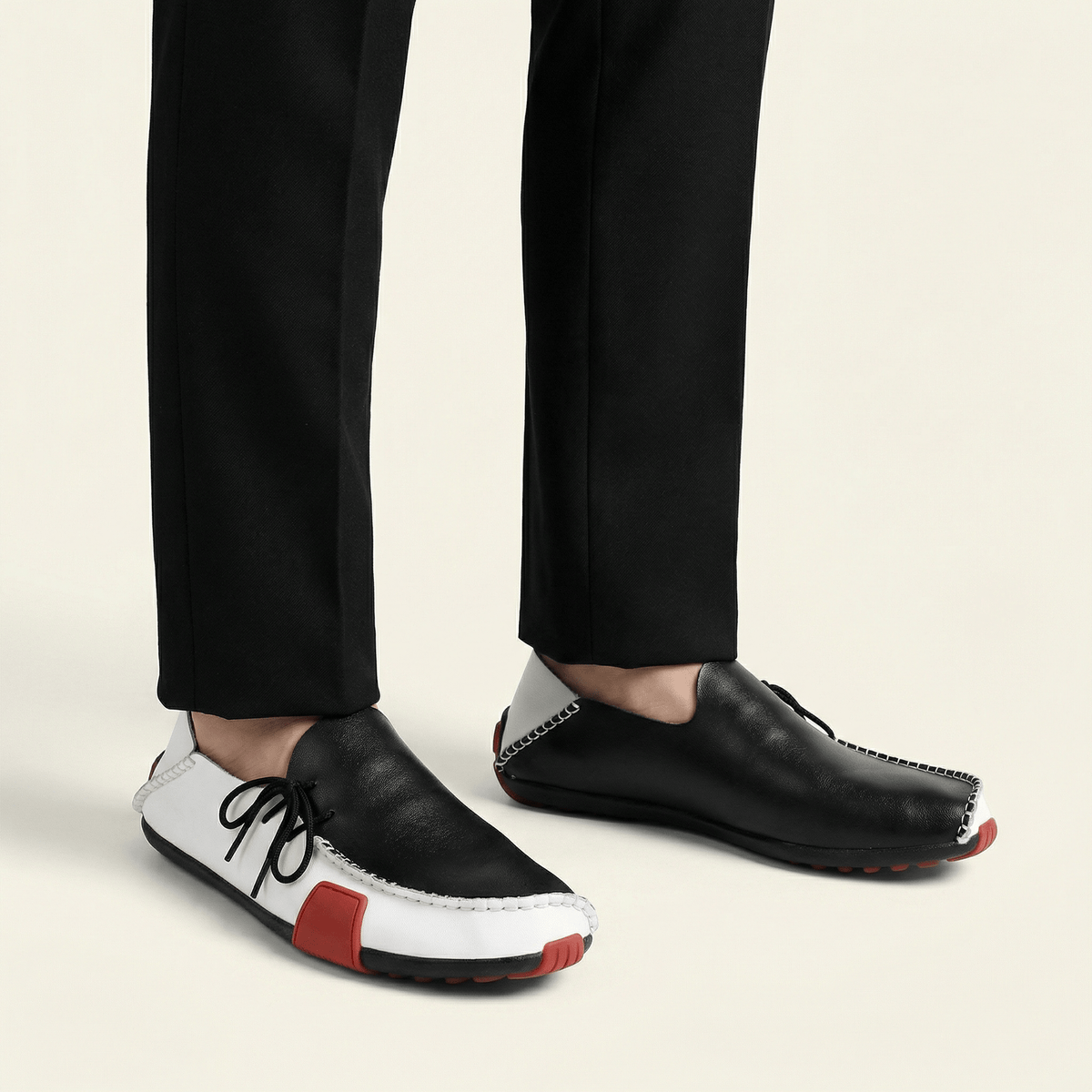 Mocassin Homme à Picots en Cuir Tricolore avec Lacets - image 3