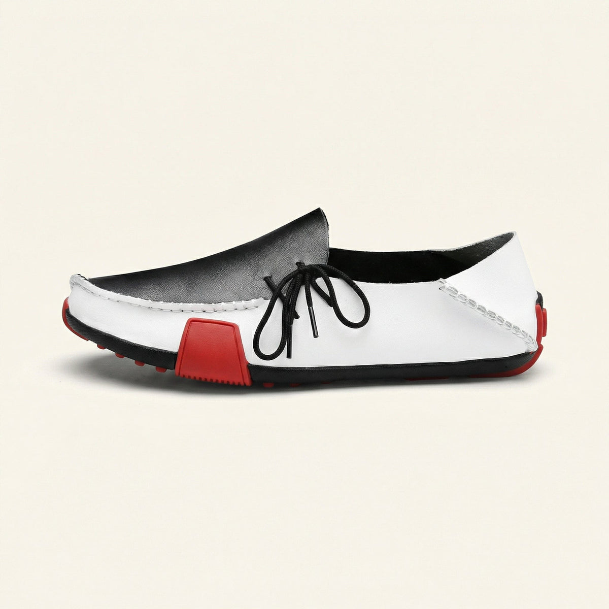 Mocassin Homme à Picots en Cuir Tricolore avec Lacets - Blanc