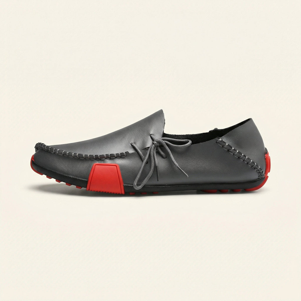 Mocassin Homme à Picots en Cuir Tricolore avec Lacets - Gris