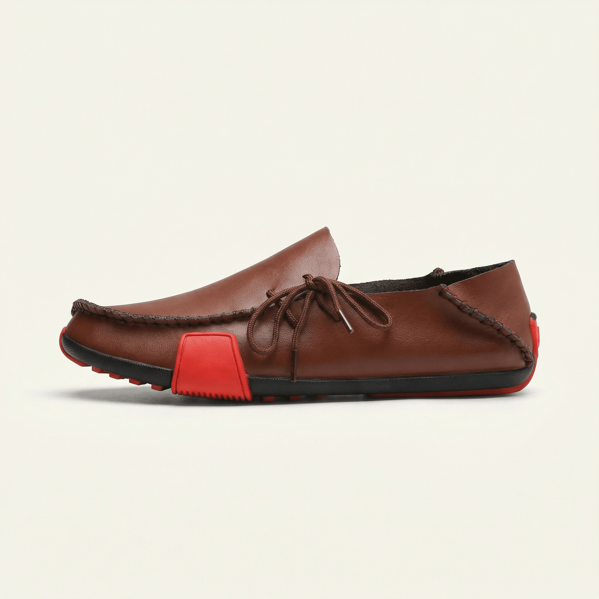 Mocassin Homme à Picots en Cuir Tricolore avec Lacets - Marron