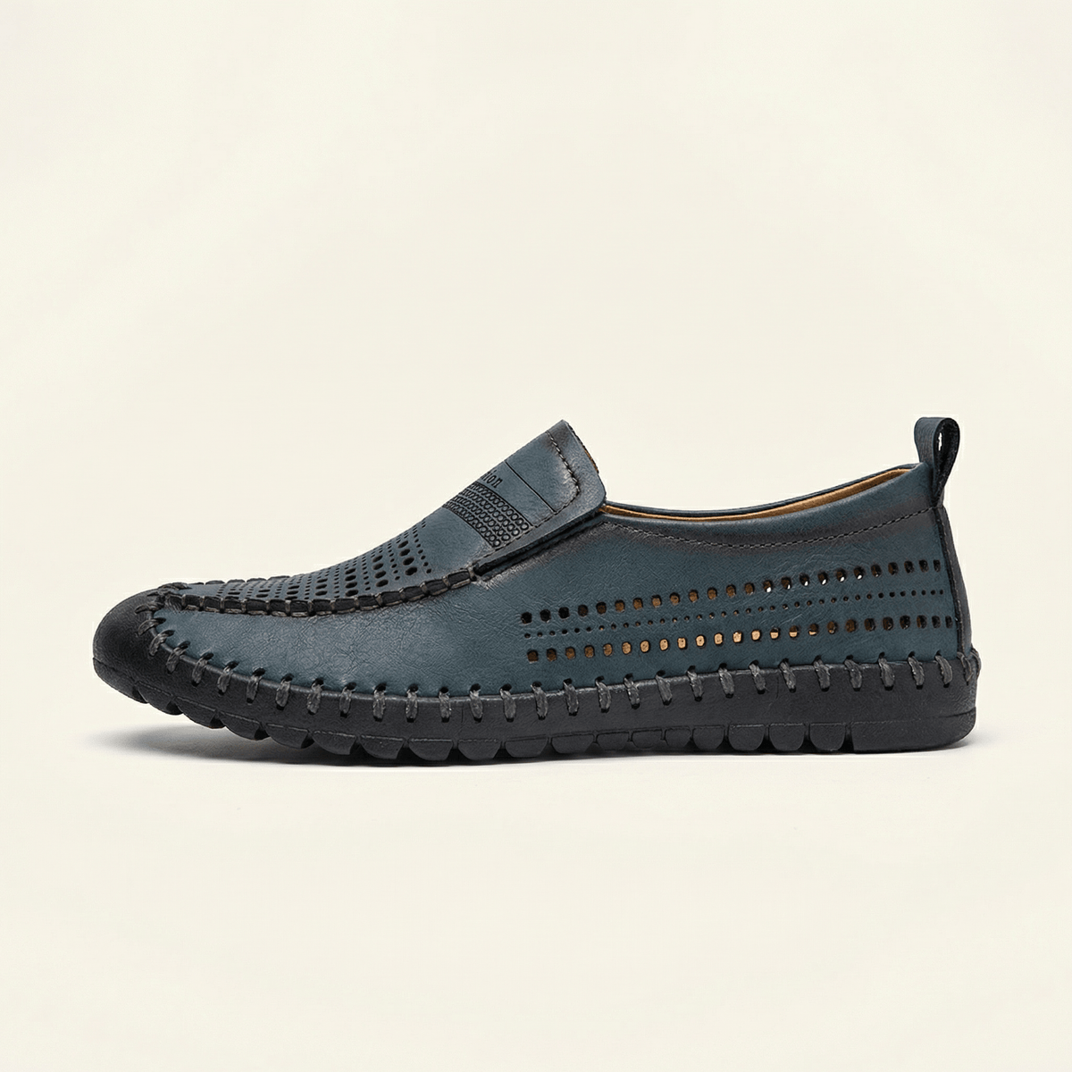 Mocassin Homme de Conduite en Cuir Perforé Souple - Bleu