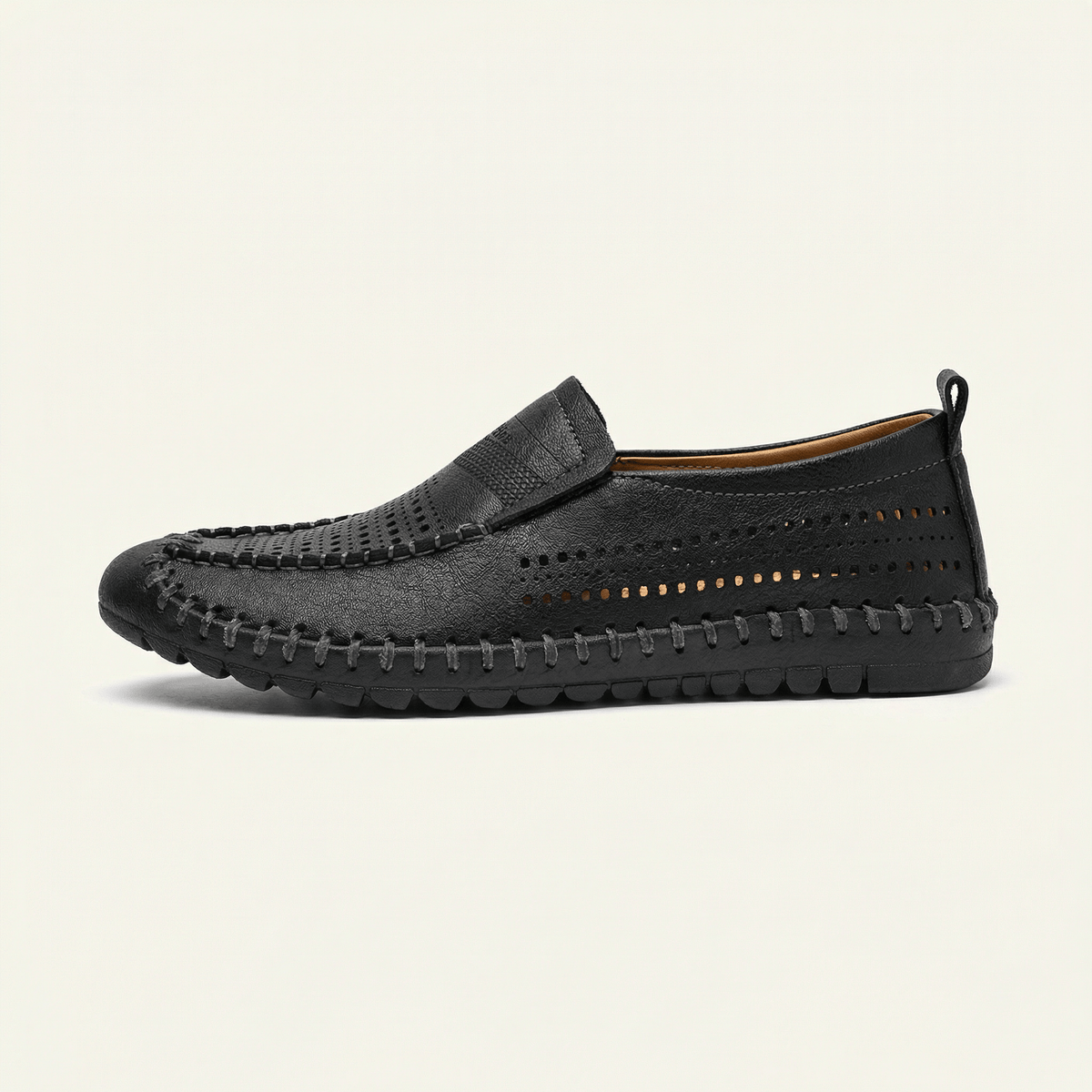 Mocassin Homme de Conduite en Cuir Perforé Souple - Noir