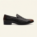 Mocassin homme effet cuir crocodile en PU - Patiné Brun