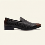 Mocassin homme effet cuir crocodile en PU - Patiné Brun