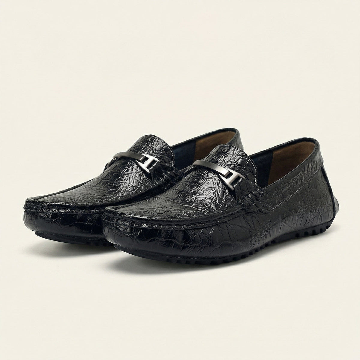 Mocassin Homme en Cuir Embossé Froissé à Boucle Métal - image 2