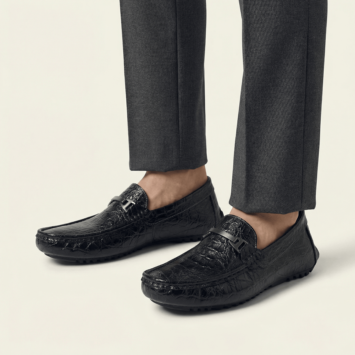 Mocassin Homme en Cuir Embossé Froissé à Boucle Métal - image 3