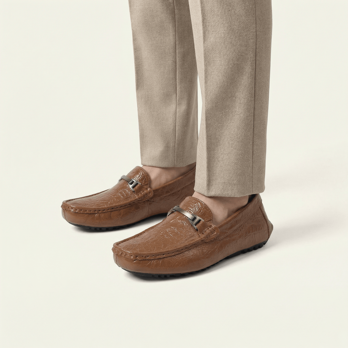Mocassin Homme en Cuir Embossé Froissé à Boucle Métal - image 6