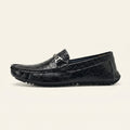 Mocassin Homme en Cuir Embossé Froissé à Boucle Métal - Noir