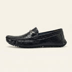 Mocassin Homme en Cuir Embossé Froissé à Boucle Métal - Noir