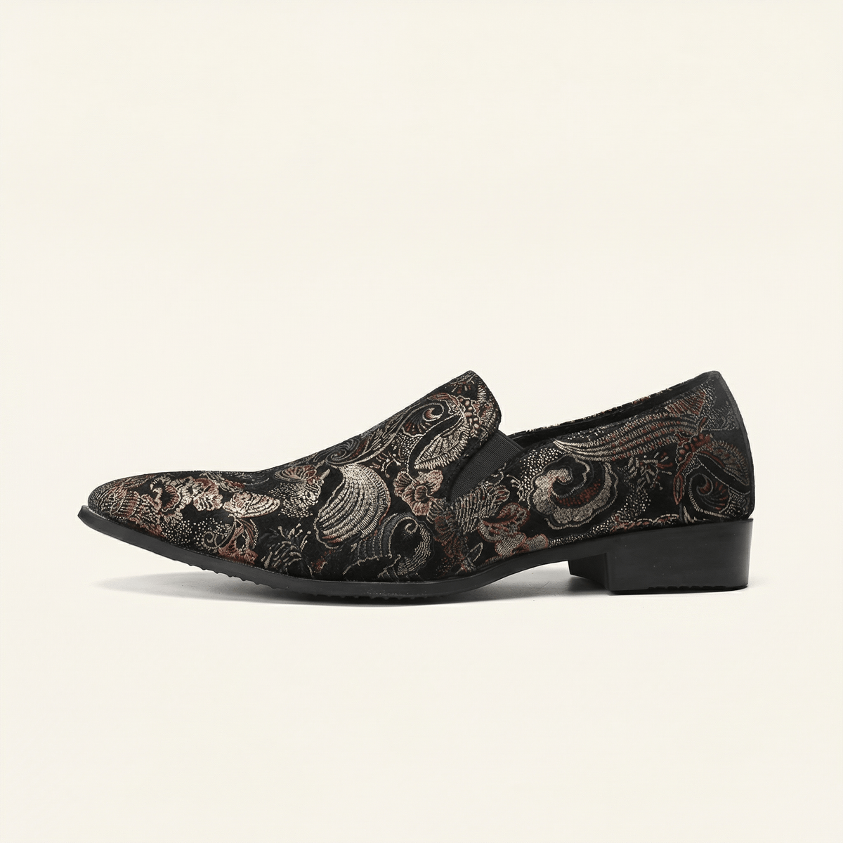 Mocassin Homme en Tissu brodé Oriental - Noir