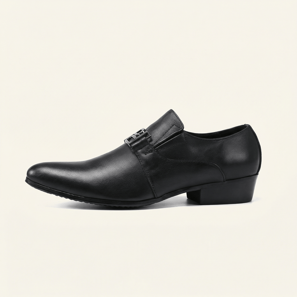 Mocassin Homme Habillé Slip-on à Ornement Métallique en Cuir - Noir