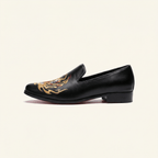 Mocassin Homme Mariage en Cuir Lisse Bordé Dragon - Noir