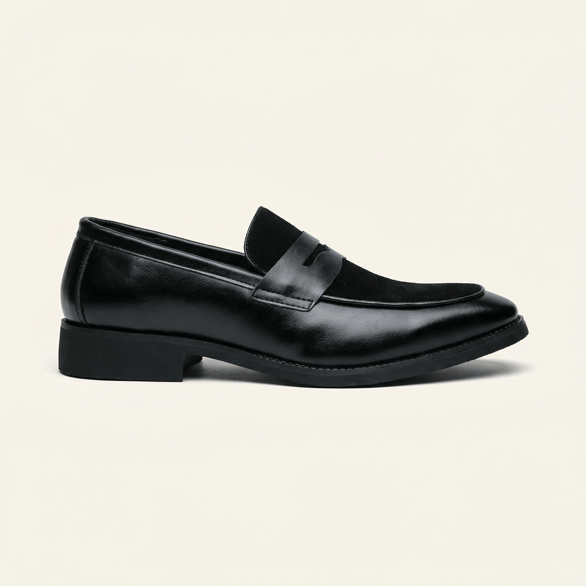 Mocassin Homme Penny Loafer avec Talon en Cuir Velours - Noir
