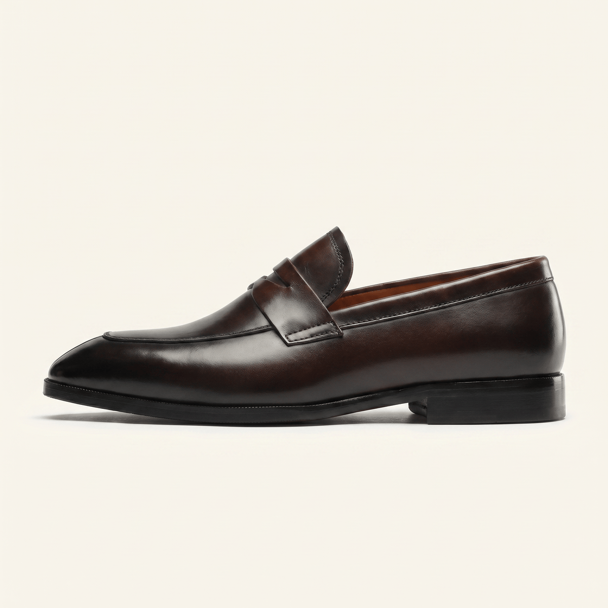 Mocassin Homme Penny Loafer Bout Effilé en Cuir Lisse - Marron