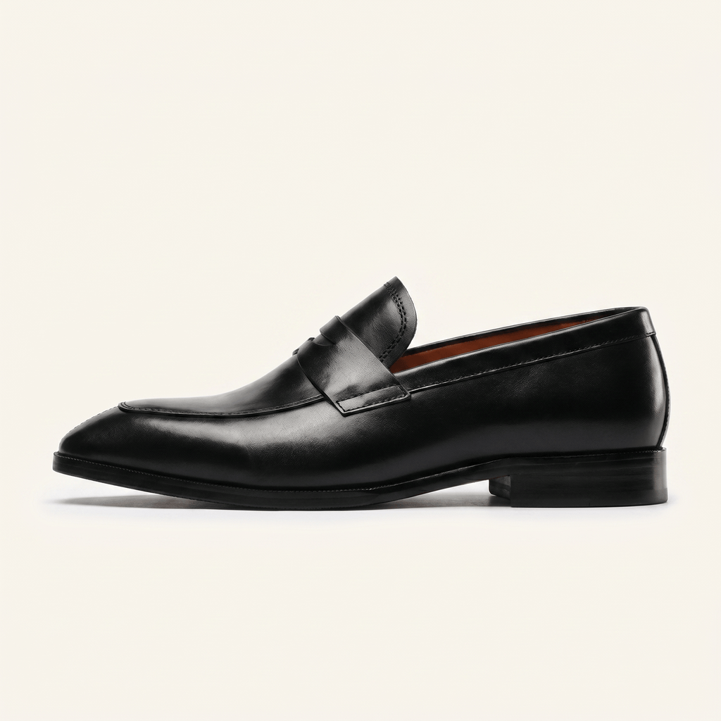 Mocassin Homme Penny Loafer Bout Effilé en Cuir Lisse - Noir