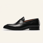 Mocassin Homme Penny Loafer Bout Effilé en Cuir Lisse - Noir