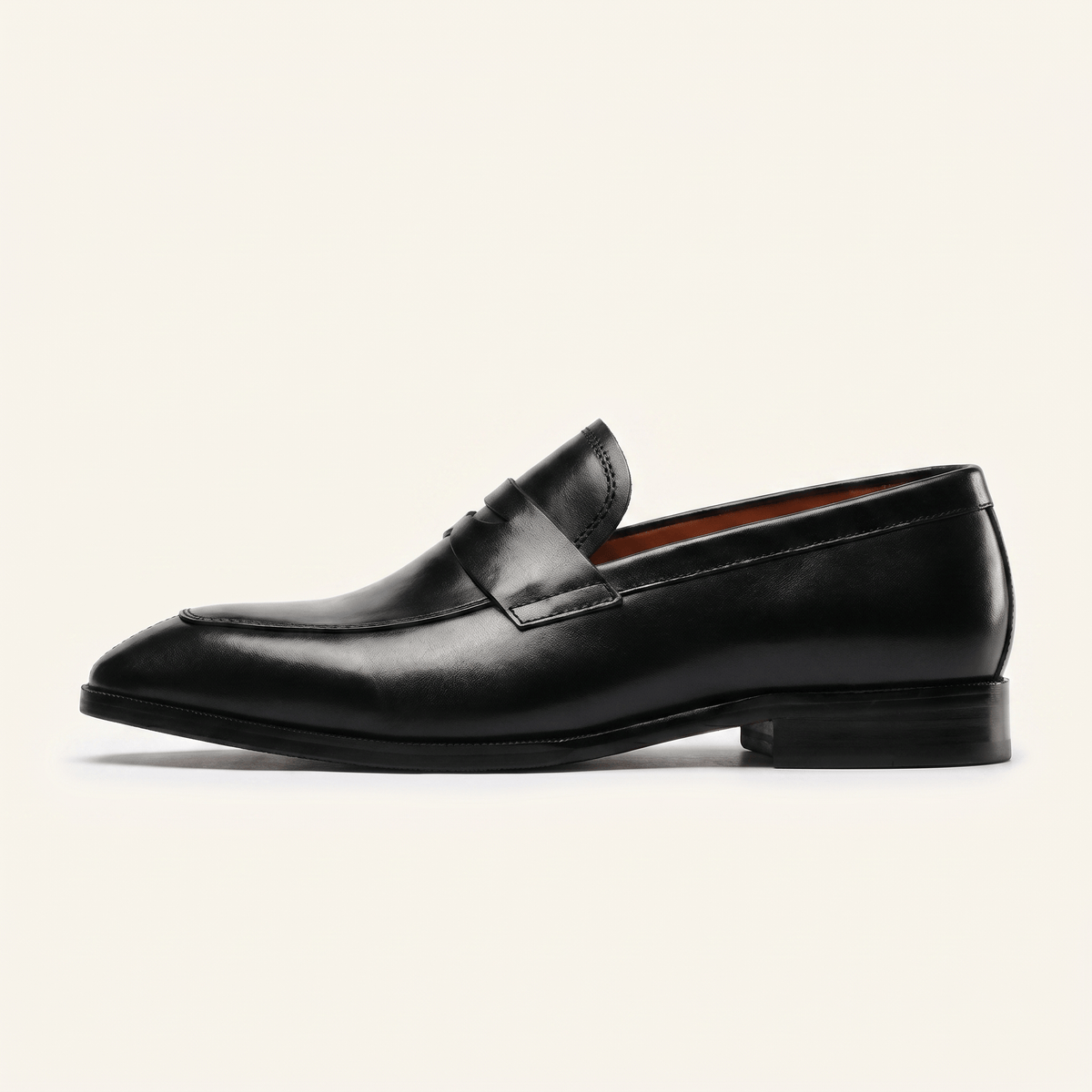 Mocassin Homme Penny Loafer Bout Effilé en Cuir Lisse - Noir