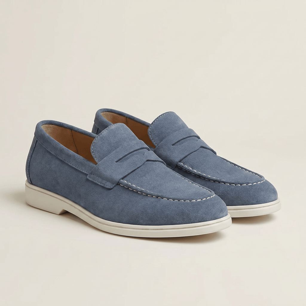 Mocassin Homme Penny Loafer en Daim à Semelle Contrastée - image 12