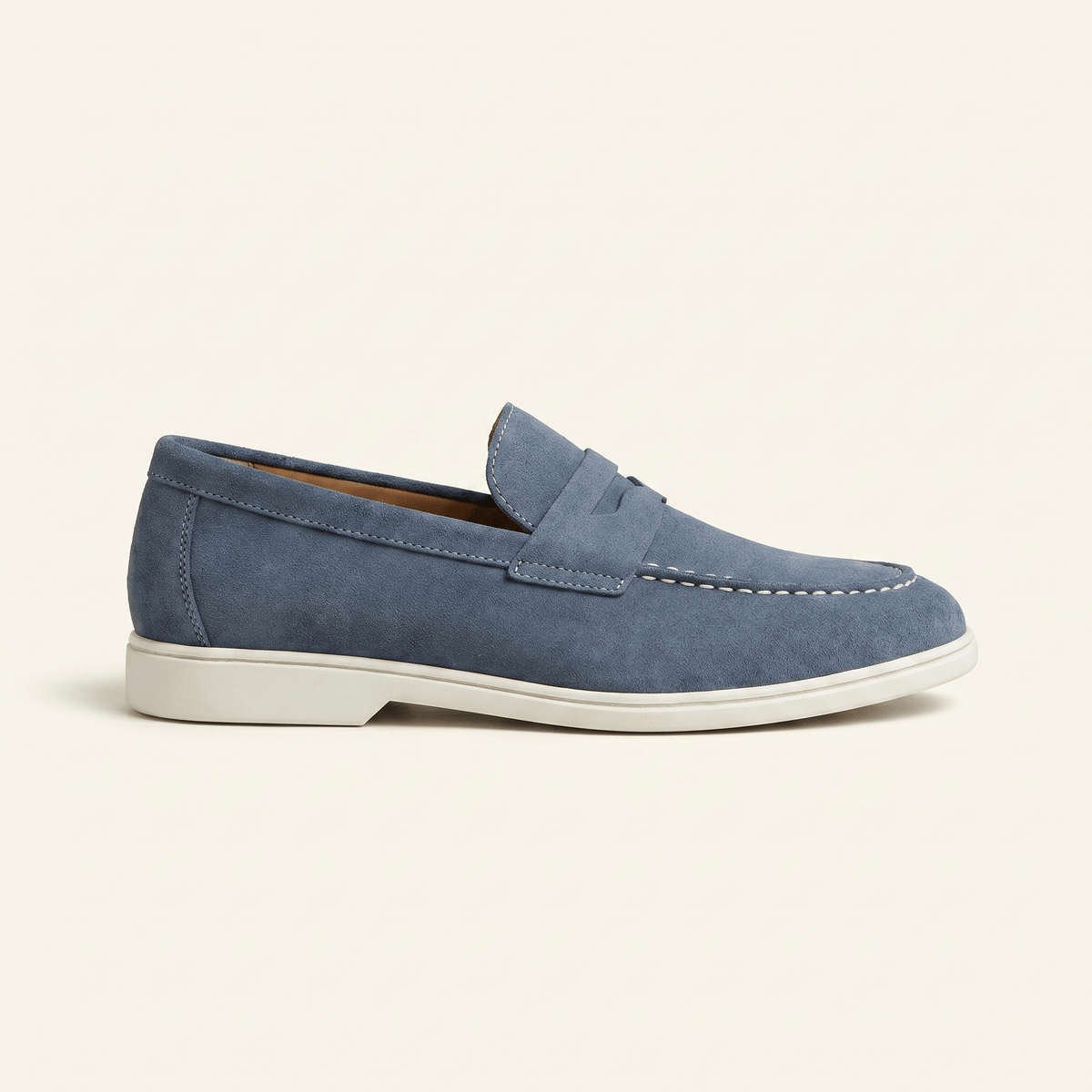 Mocassin Homme Penny Loafer en Daim à Semelle Contrastée - Bleu