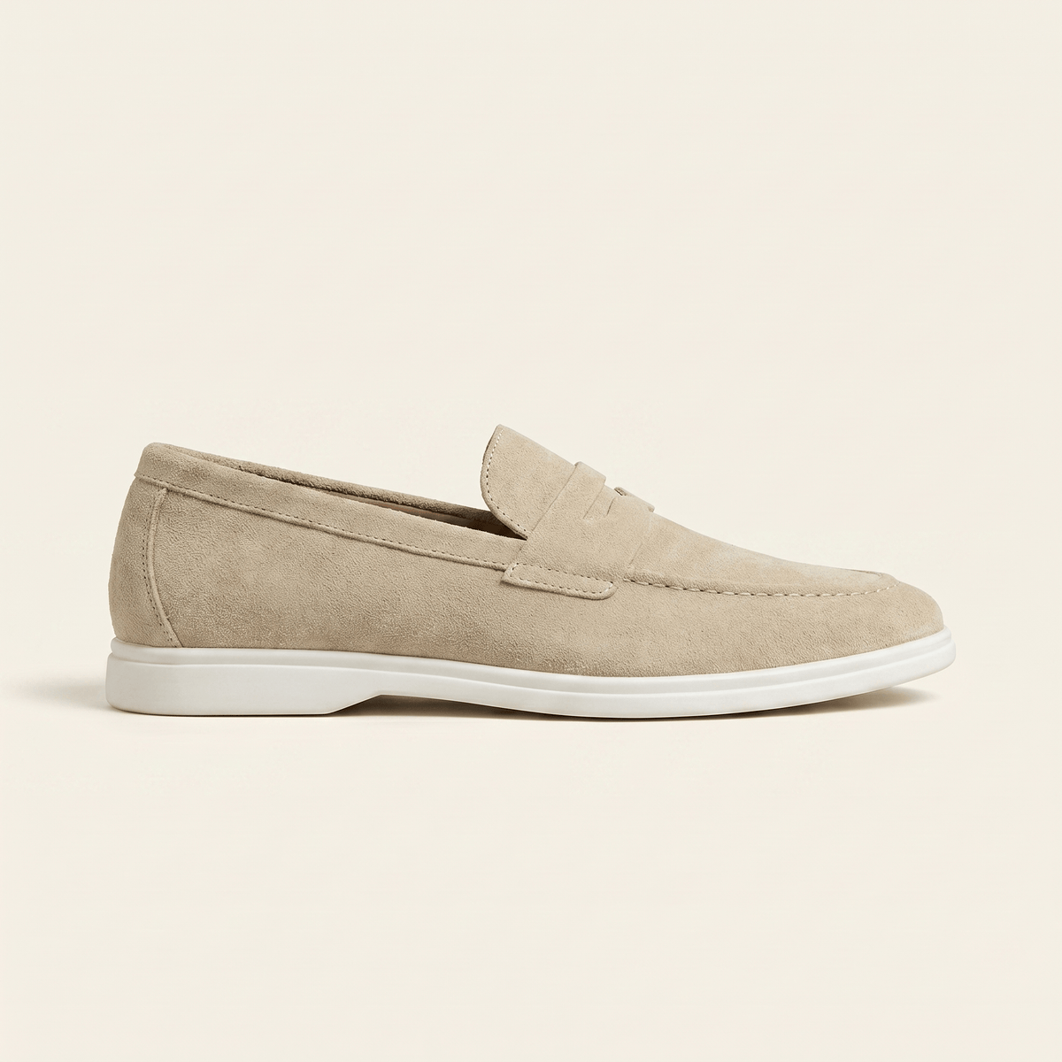 Mocassin Homme Penny Loafer en Daim à Semelle Contrastée - Ivoire