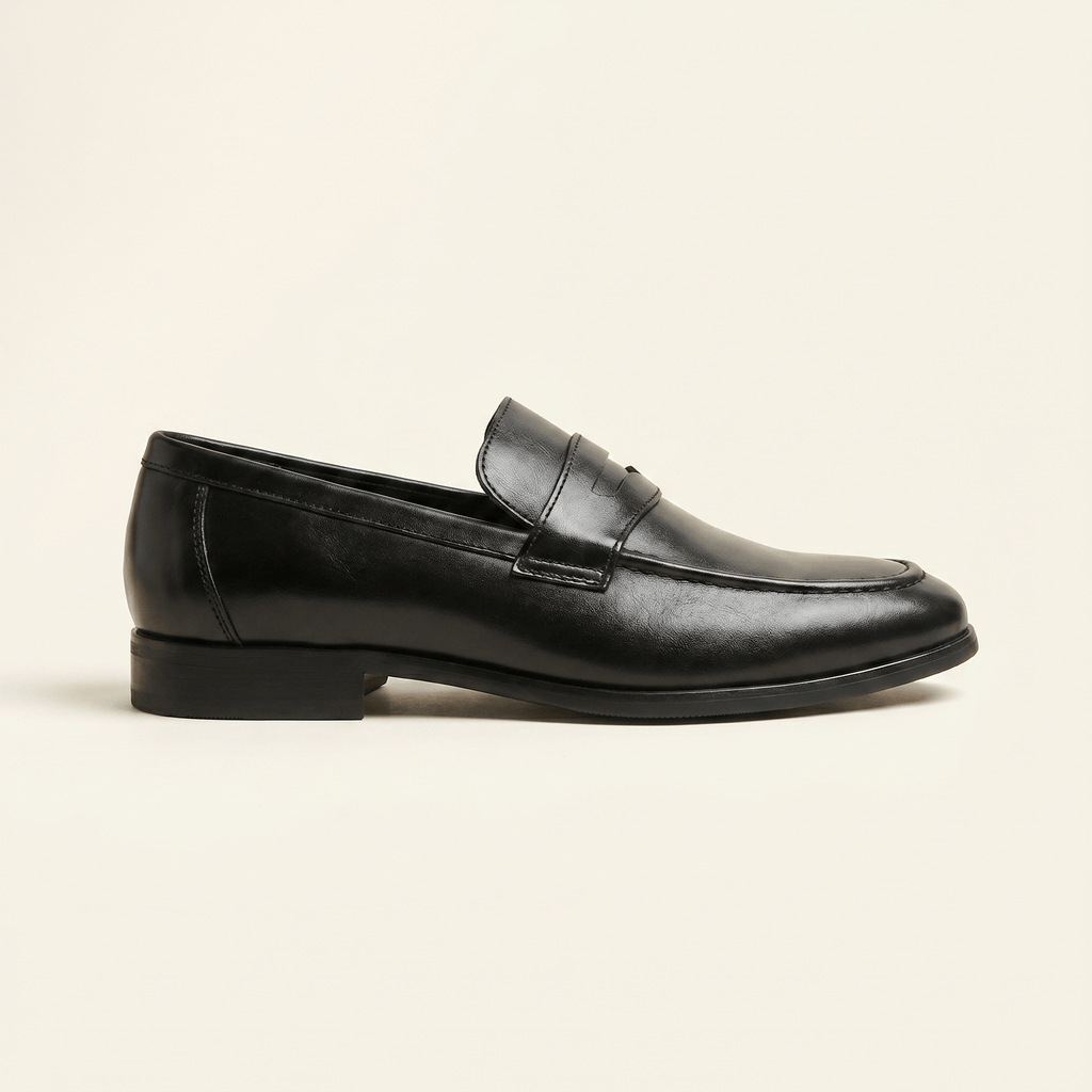 Mocassin Homme Penny Loafer Habillé en Cuir Lisse - Noir