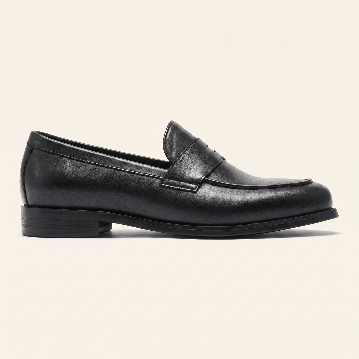 Mocassin Homme Penny Loafer Intemporel en Cuir Lisse - Noir