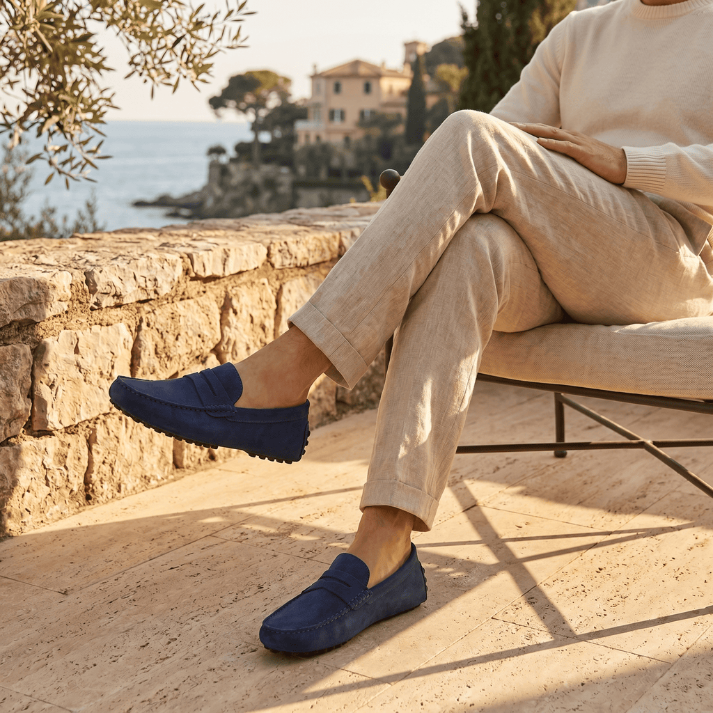 Mocassin Homme Souple en Cuir Suédé à Bande - image 10