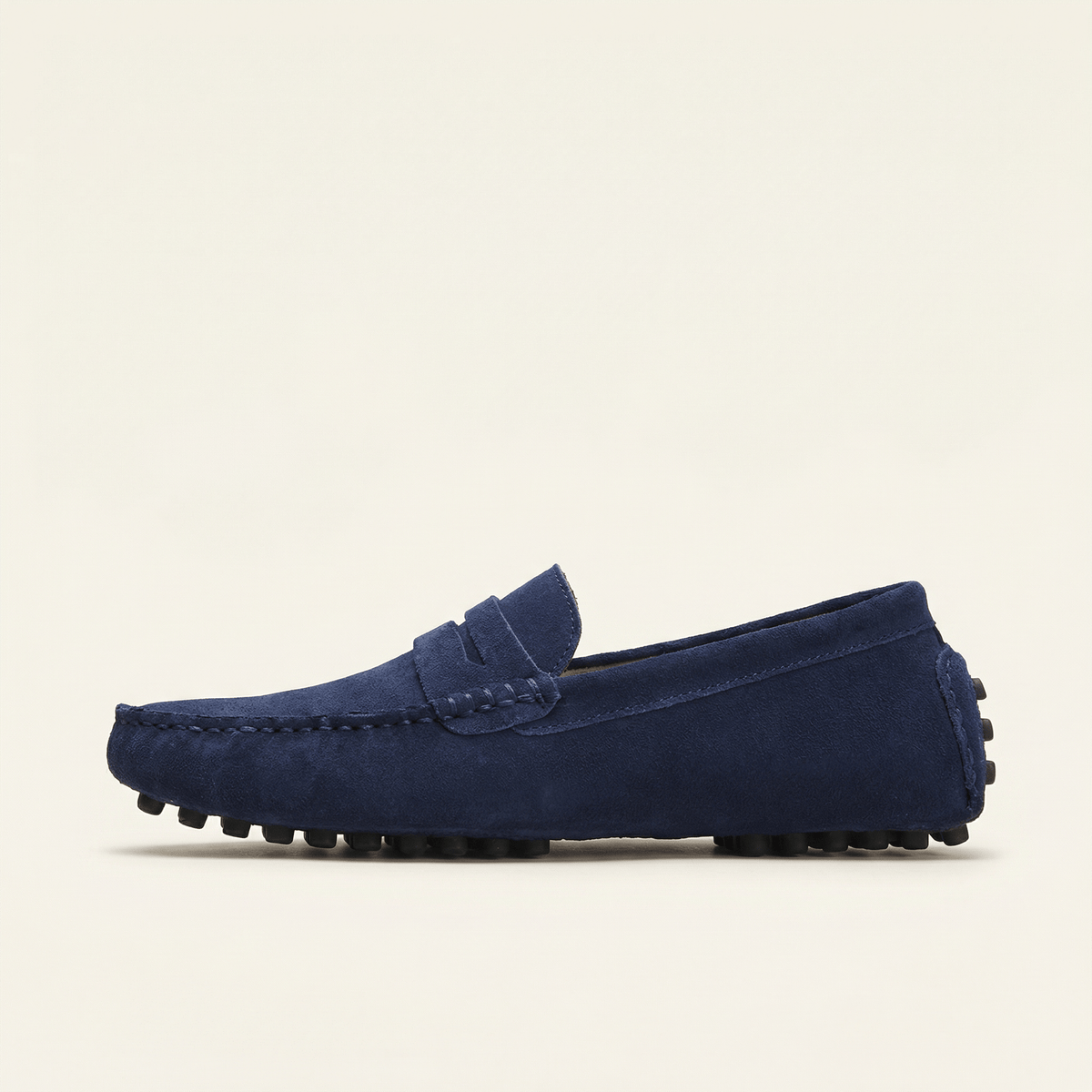 Mocassin Homme Souple en Cuir Suédé à Bande - Bleu Marine