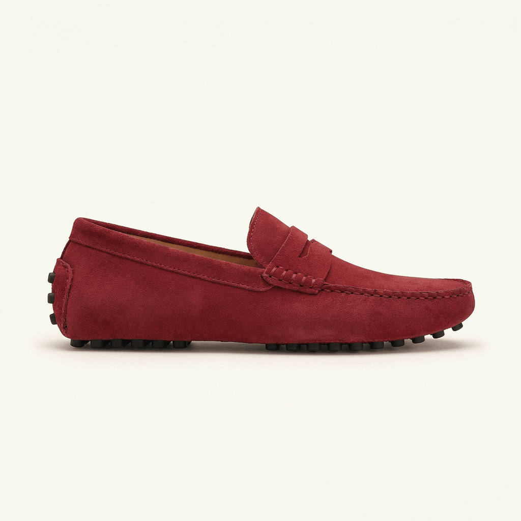 Mocassin Homme Souple en Cuir Suédé à Bande - Bordeaux