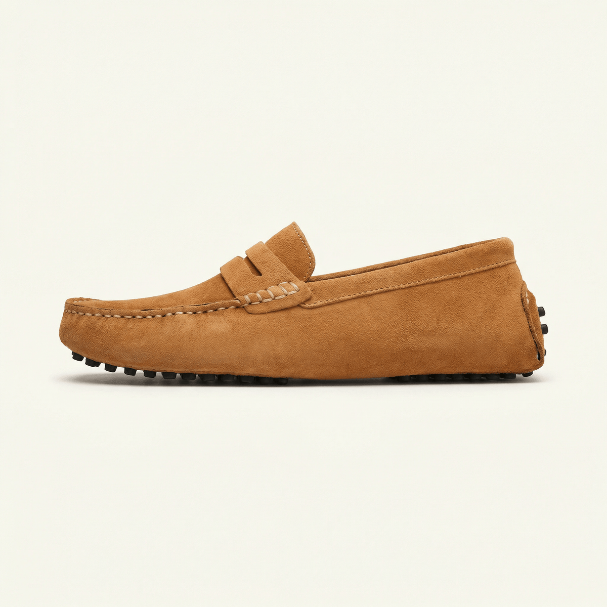Mocassin Homme Souple en Cuir Suédé à Bande - Camel