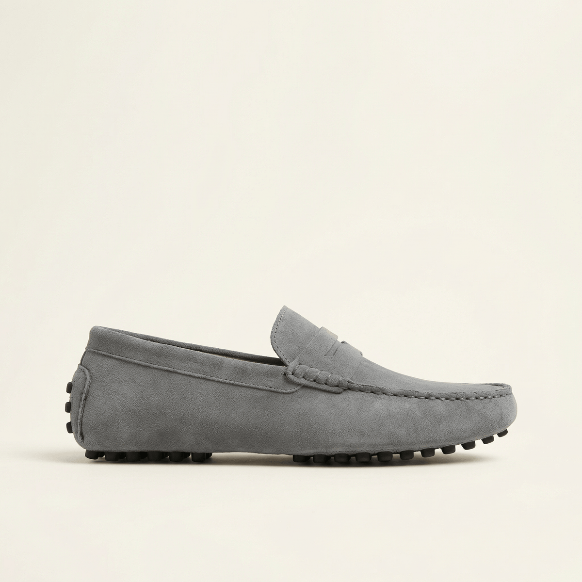 Mocassin Homme Souple en Cuir Suédé à Bande - Gris