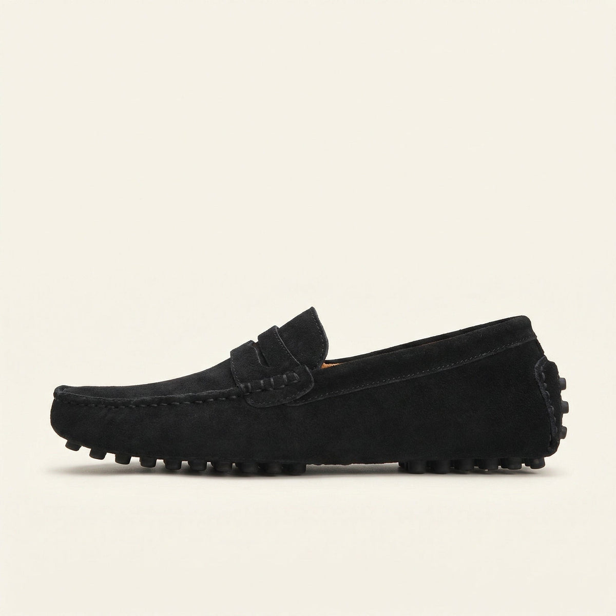 Mocassin Homme Souple en Cuir Suédé à Bande - Noir