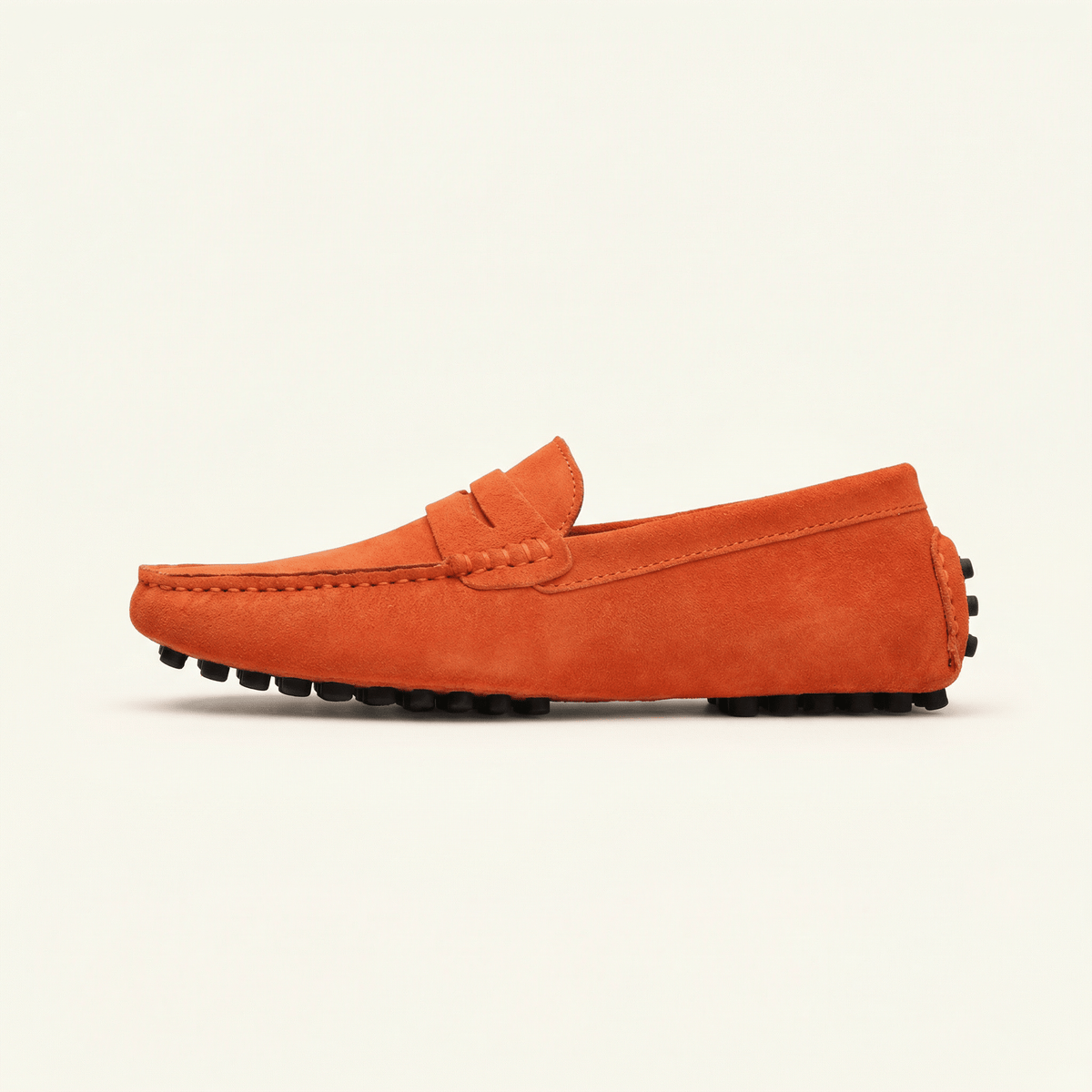 Mocassin Homme Souple en Cuir Suédé à Bande - Orange