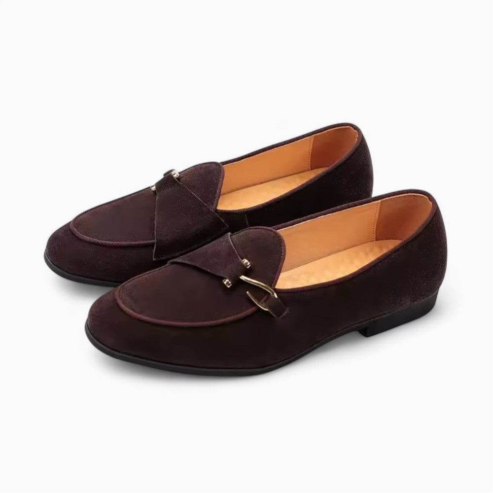 Mocassins À Boucle En Daim De Luxe Pour Homme - Marron