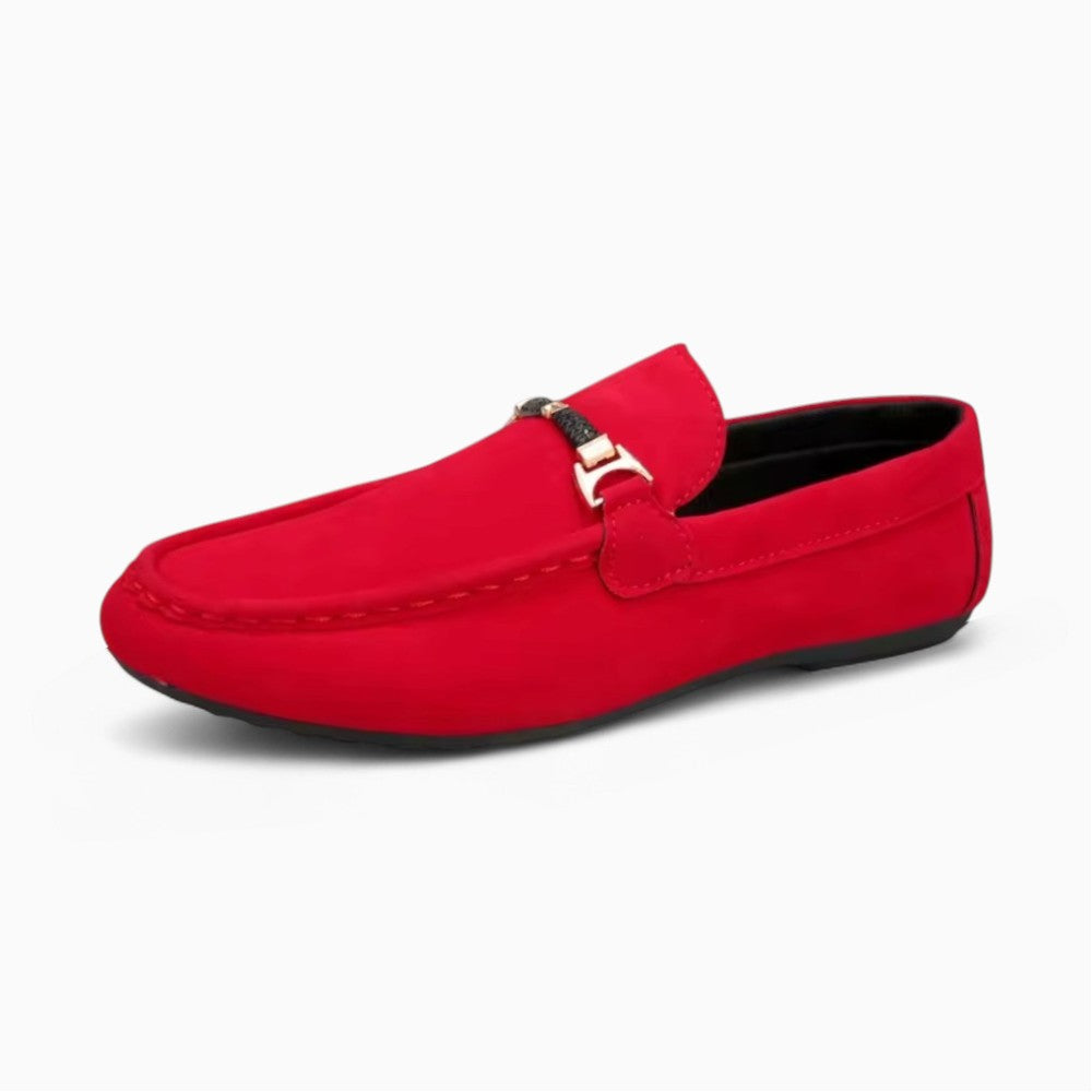 Mocassins À Boucle En Daim Pour Hommes - Rouge