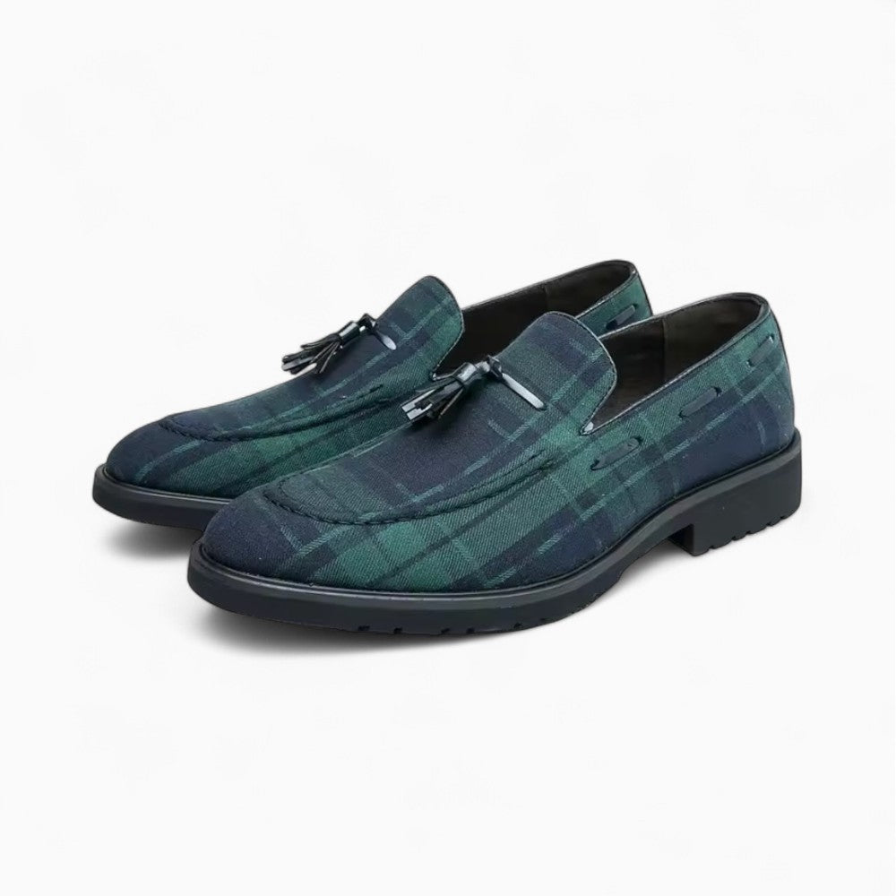 Mocassins À Gland À Carreaux Bleu Et Vert Pour Homme - image 2