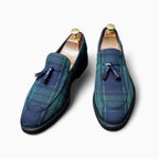 Mocassins À Gland À Carreaux Bleu Et Vert Pour Homme - image 3