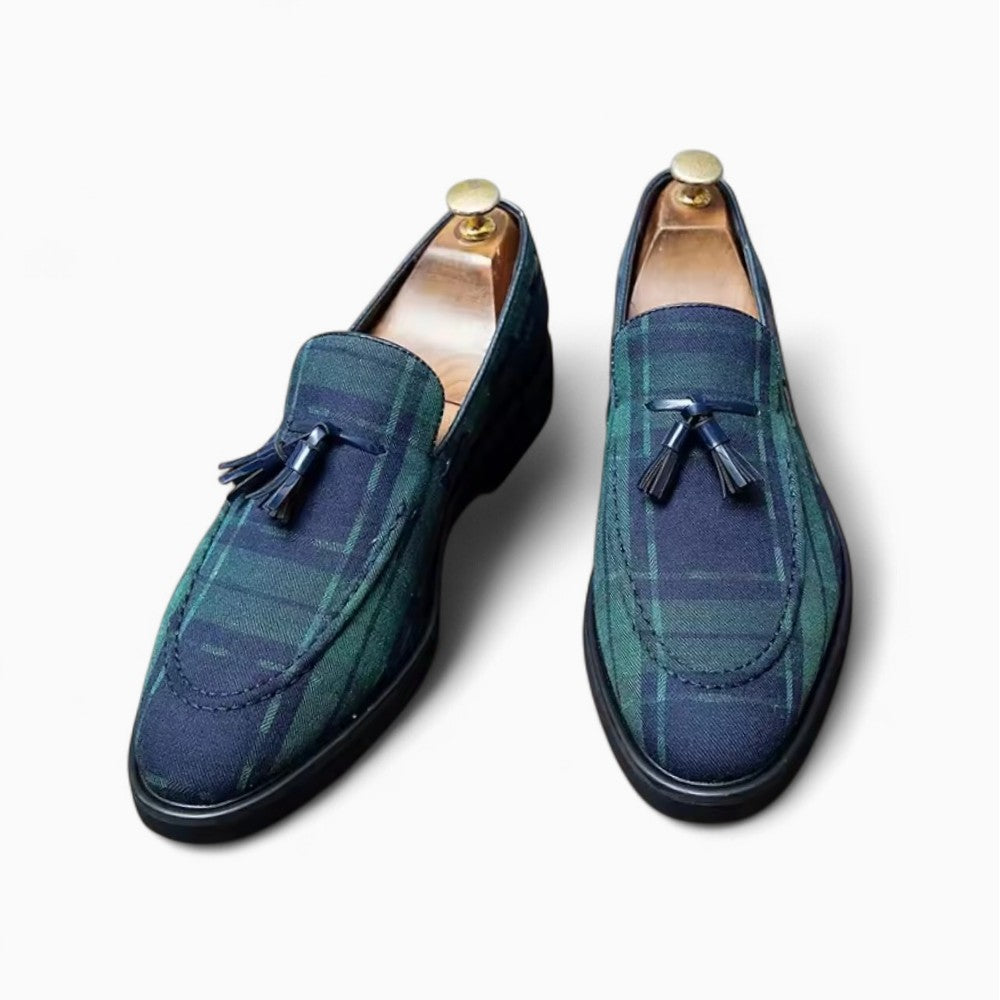 Mocassins À Gland À Carreaux Bleu Et Vert Pour Homme - image 3