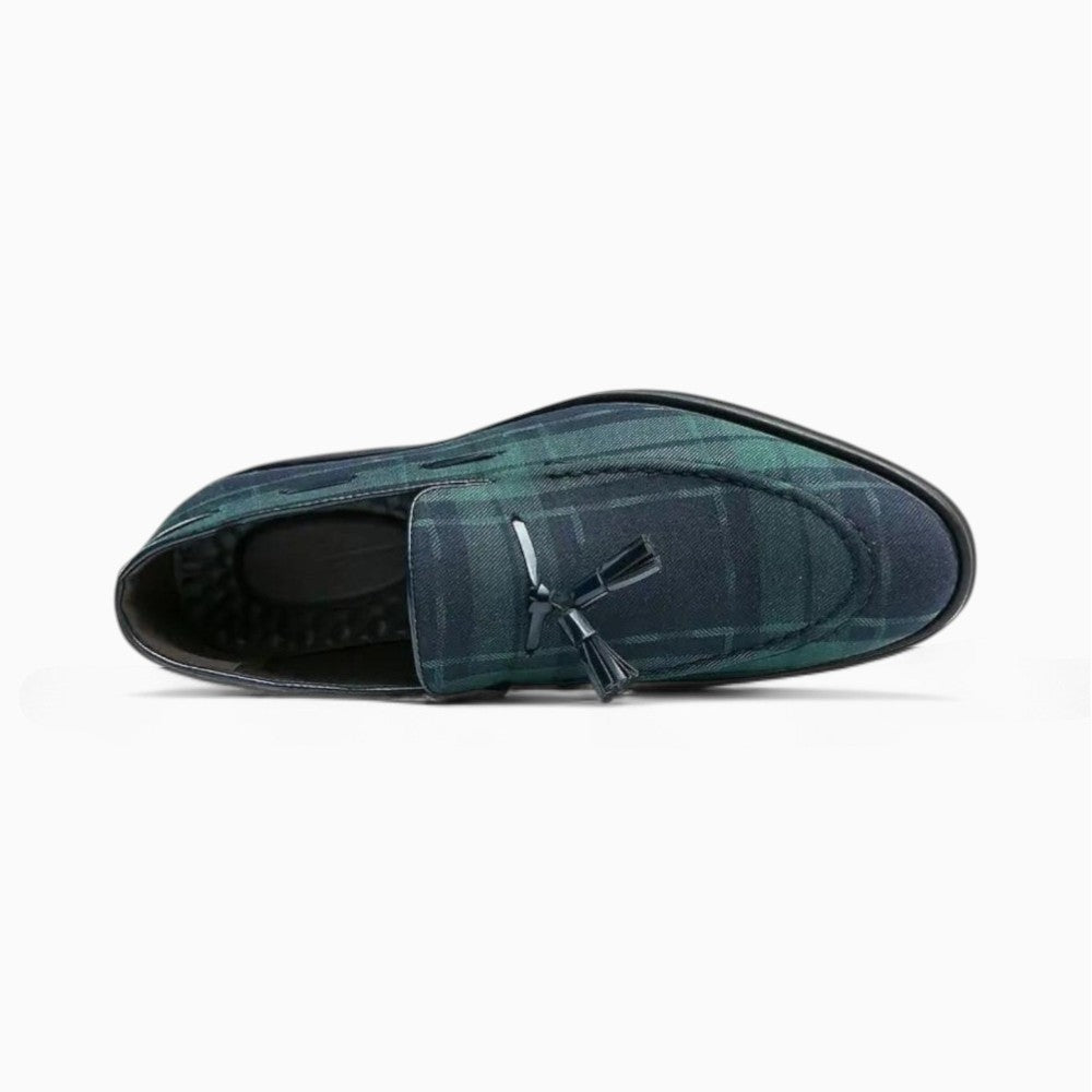Mocassins À Gland À Carreaux Bleu Et Vert Pour Homme - image 4